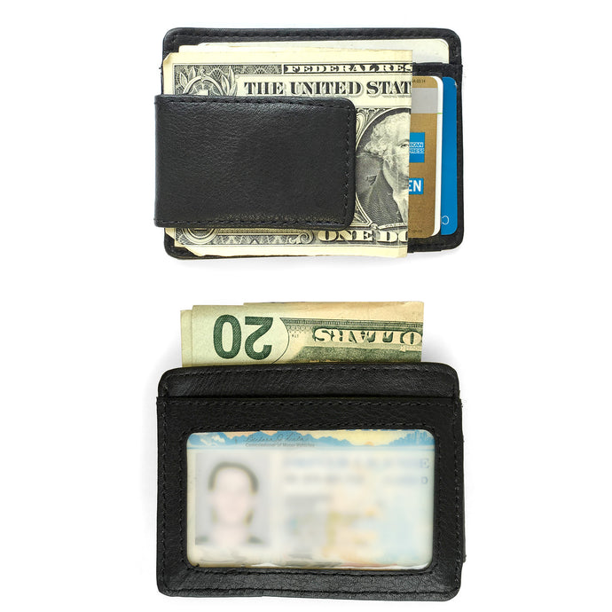 Genuine Leather Money Clip with Credit Card Slots and ID Slot Window Credit Card Holder Card Wallet